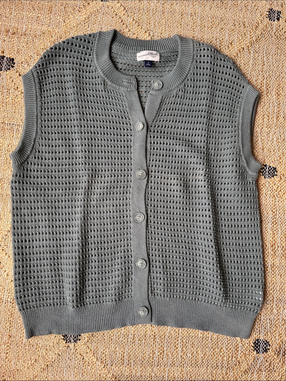 Universal Thread Gray Open-Knit Button Front Muscle Tee